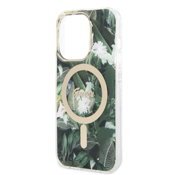 Set Guess GUBPP14XHJEACSA Case+ Charger iPhone 14 Pro Max 6.7" green/green hard case Jungle MagSafe