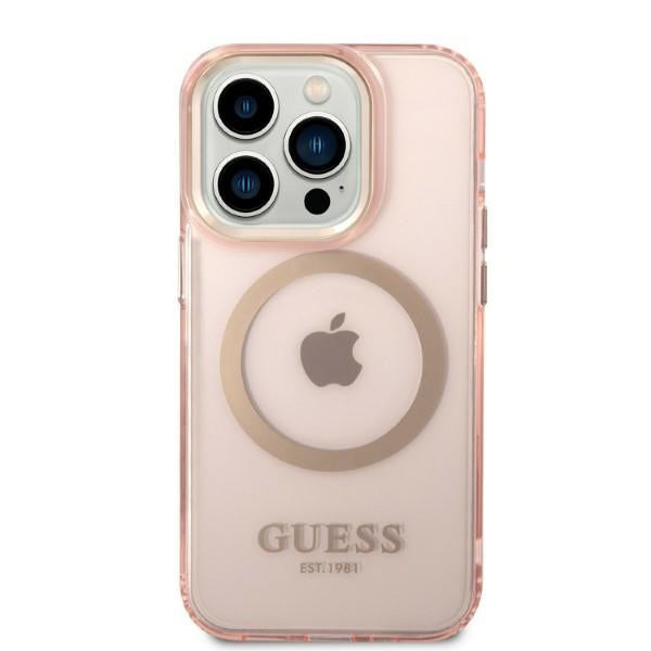 Guess GUHMP14LHTCMP iPhone 14 Pro 6.1" pink/pink hard case Gold Outline Translucent MagSafe
