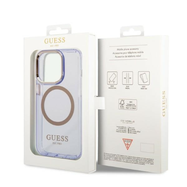 Guess Gold Outline Translucent MagSafe Case for iPhone 14 Pro Max 6.7" - Purple