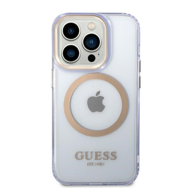 Guess Gold Outline Translucent MagSafe Case for iPhone 14 Pro Max 6.7" - Purple