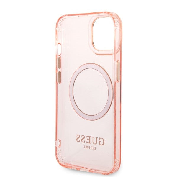 Guess GUHMP14SHTCMP iPhone 14 6.1" pink/pink hard case Gold Outline Translucent MagSafe