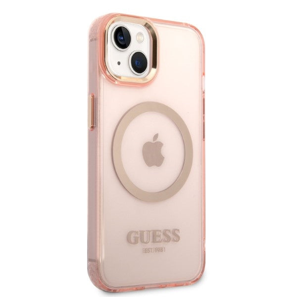 Guess GUHMP14SHTCMP iPhone 14 6.1" pink/pink hard case Gold Outline Translucent MagSafe