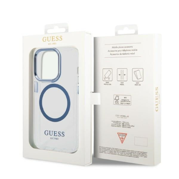 Guess GUHMP14XHTRMB iPhone 14 Pro Max 6.7" blue/blue hard case Metal Outline Magsafe