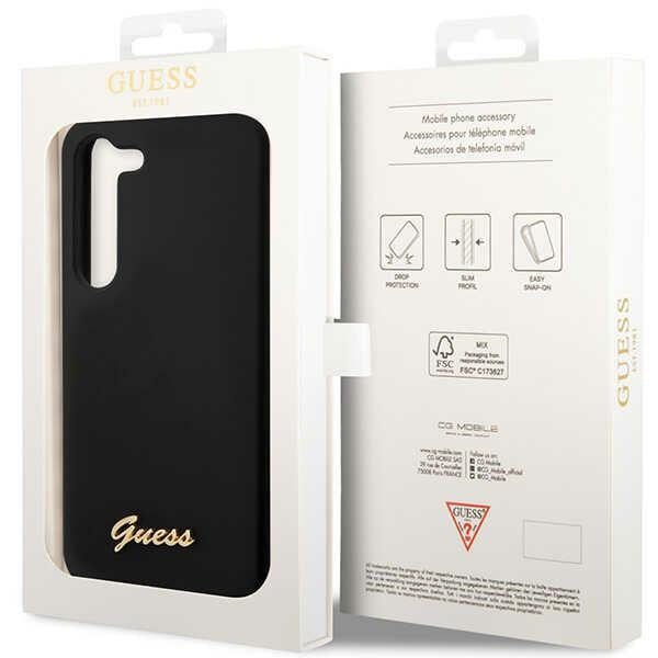 Guess GUHCS23MSLSMK S23+ S916 black/black hardcase Silicone Vintage Gold Logo