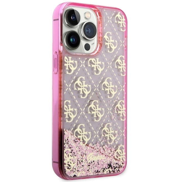 Guess GUHCP14LLC4PSGP iPhone 14 Pro 6.1" pink/pink hardcase Liquid Glitter 4G Transculent