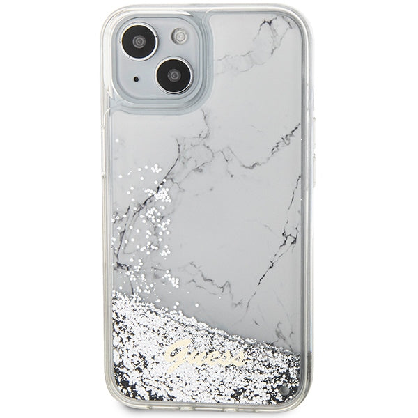 Guess Liquid Glitter Marble case for iPhone 14 - white