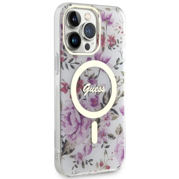 Guess GUHMP14LHCFWST iPhone 14 Pro 6.1" transparent hardcase Flower MagSafe
