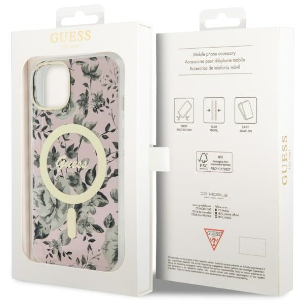 Guess GUHMP14MHCFWSP iPhone 14 Plus 6.7" pink/pink hardcase Flower MagSafe