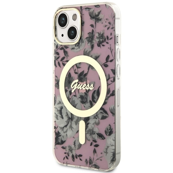 Guess GUHMP14MHCFWSP iPhone 14 Plus 6.7" pink/pink hardcase Flower MagSafe