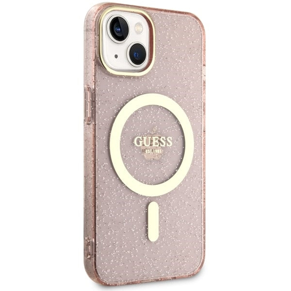 Guess GUHMP14MHCMCGP iPhone 14 Plus 6.7" pink/pink hardcase Glitter Gold MagSafe