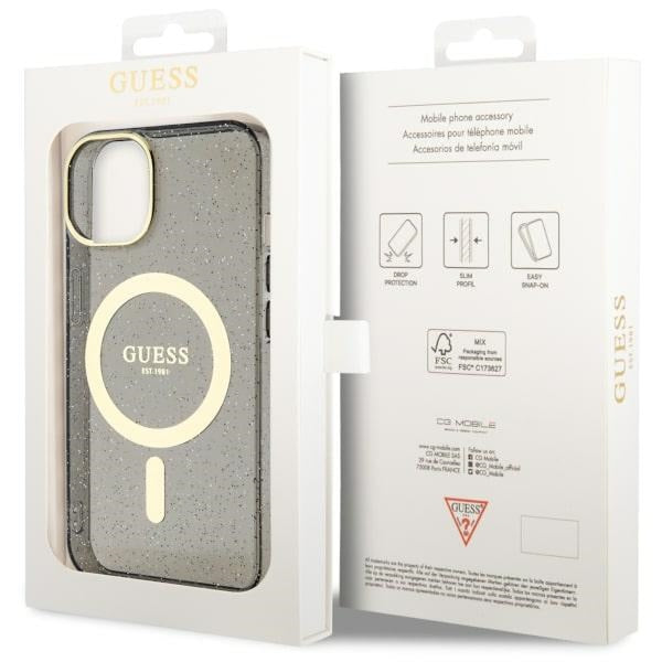 Guess Glitter Gold MagSafe case for iPhone 14 - black