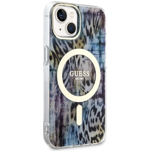Guess Leopard MagSafe case for iPhone 14 - blue