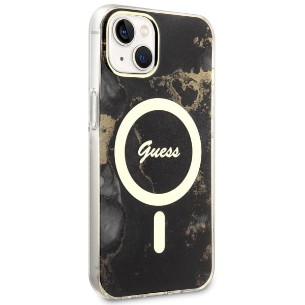 Guess GUHMP14SHTMRSK iPhone 14 6.1" black/black hardcase Golden Marble MagSafe
