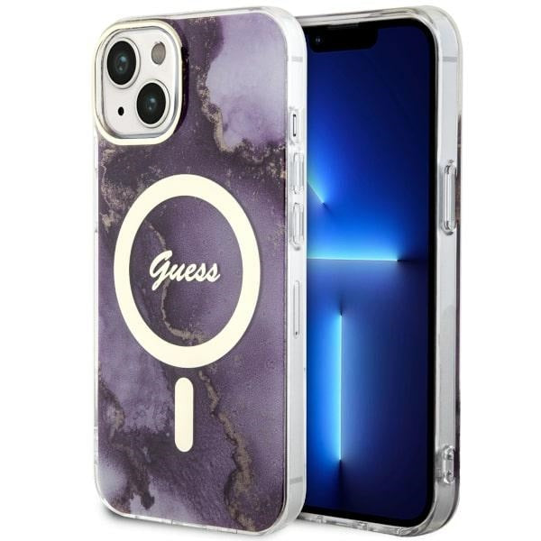 Guess GUHMP14SHTMRSU iPhone 14 6.1" purple/purple hardcase Golden Marble MagSafe