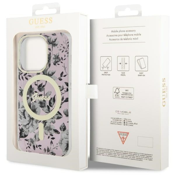 Guess GUHMP14XHCFWSP iPhone 14 Pro Max 6.7" pink/pink hardcase Flower MagSafe