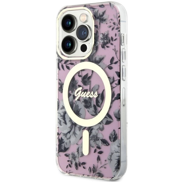 Guess GUHMP14XHCFWSP iPhone 14 Pro Max 6.7" pink/pink hardcase Flower MagSafe