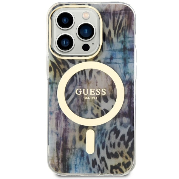Guess GUHMP14XHLEOPWB iPhone 14 Pro Max 6.7" blue/blue hardcase Leopard MagSafe