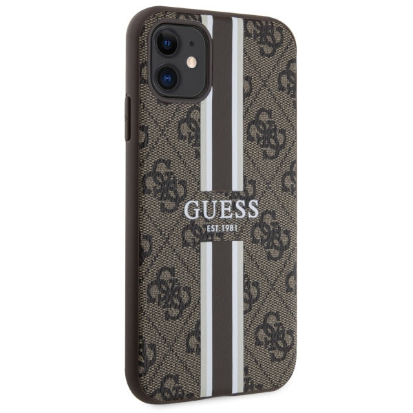 Guess GUHMN61P4RPSW iPhone 11 / Xr brown/brown hardcase 4G Printed Stripes MagSafe