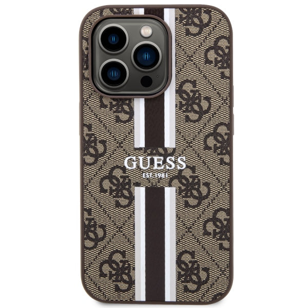 Guess GUHMP14LP4RPSW iPhone 14 Pro 6.1" brown/brown hardcase 4G Printed Stripes MagSafe