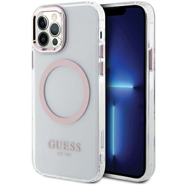 Guess Metal Outline Magsafe case for iPhone 12 / iPhone 12 Pro - pink
