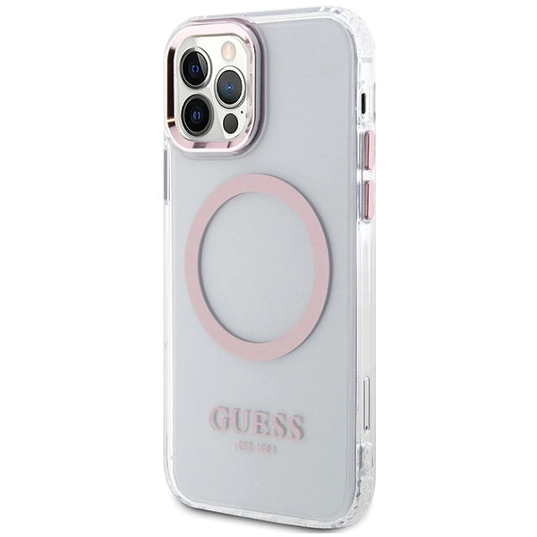 Guess Metal Outline Magsafe case for iPhone 12 / iPhone 12 Pro - pink