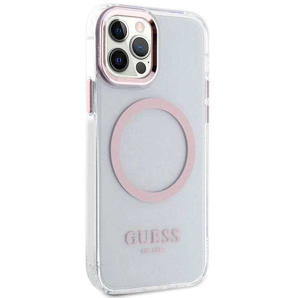 Guess Metal Outline Magsafe case for iPhone 12 / iPhone 12 Pro - pink