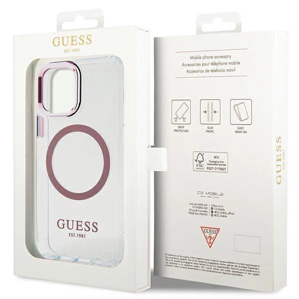 Guess Metal Outline Magsafe case for iPhone 12 / iPhone 12 Pro - pink