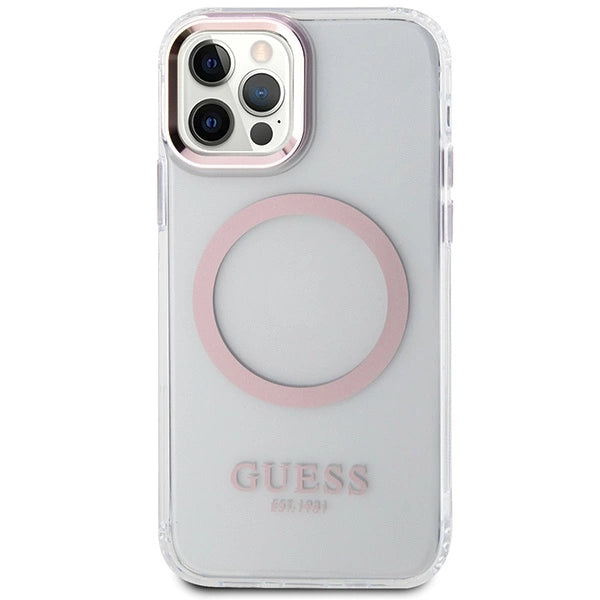 Guess Metal Outline Magsafe case for iPhone 12 / iPhone 12 Pro - pink