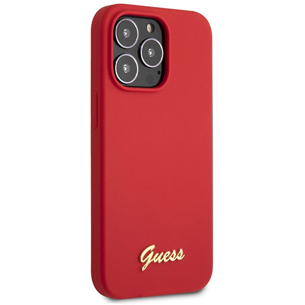 Guess GUHCP13XLSLMGRE iPhone 13 Pro Max 6.7" red/burgundy hard case Silicone Vintage Gold Logo