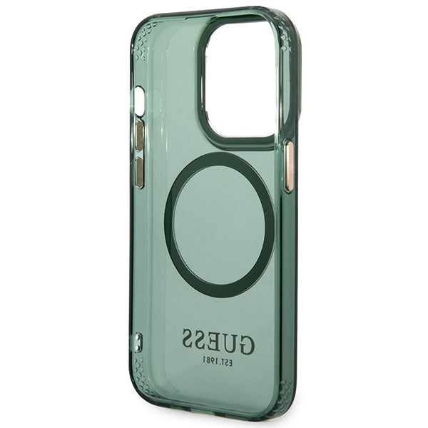 Guess GUHMP14LHTCMA iPhone 14 Pro 6.1" green/khaki hard case Gold Outline Translucent MagSafe