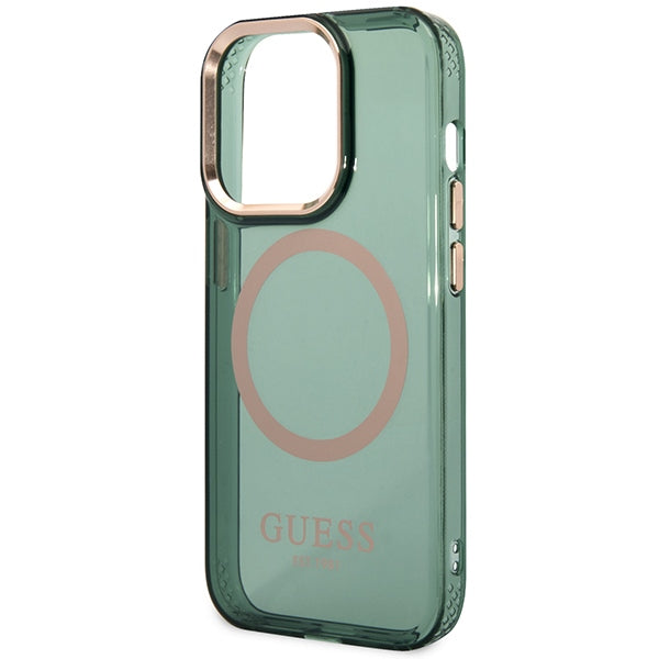 Guess GUHMP14XHTCMA iPhone 14 Pro Max 6.7" green/khaki hard case Gold Outline Translucent MagSafe