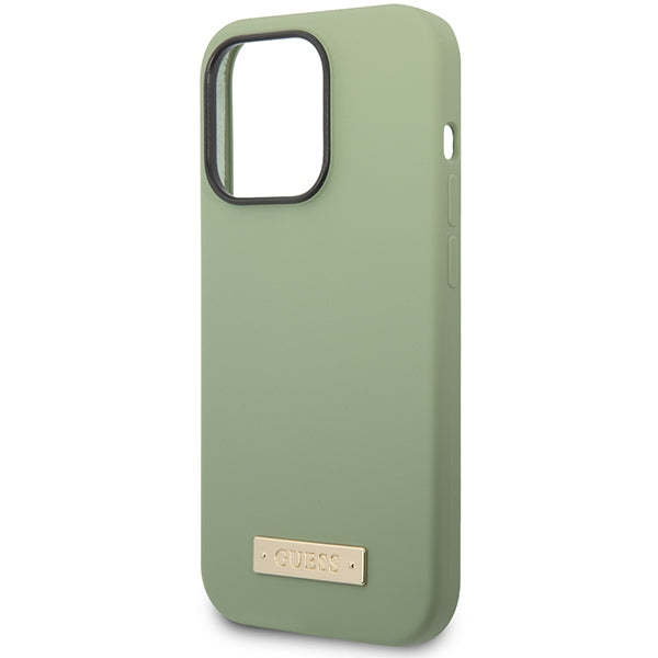 Guess Silicone Logo Plate MagSafe case for iPhone 14 Pro Max - green