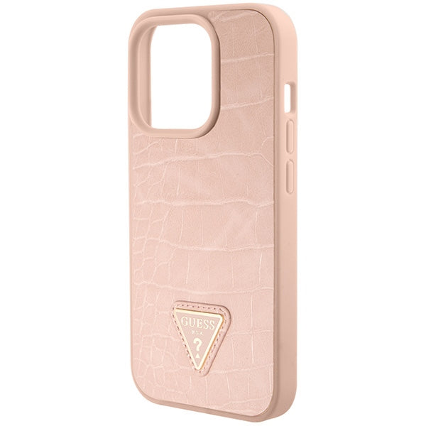 Guess Croco Triangle Metal Logo case for iPhone 15 Pro - pink