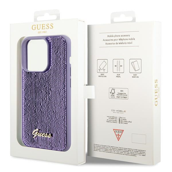 Guess Sequin Script Metal case for iPhone 15 Pro - purple
