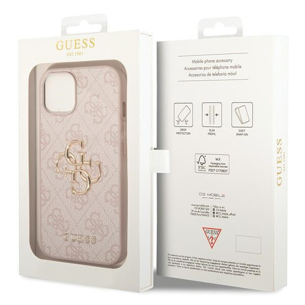 Guess 4G Big Metal Logo iPhone 15 Case - Pink