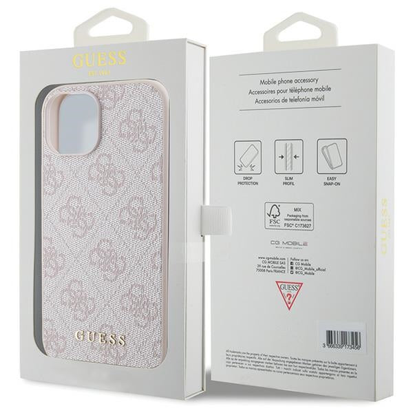 Guess 4G Metal Gold Logo case for iPhone 15 - pink