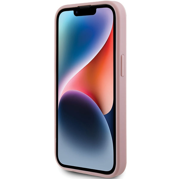 Guess Glitter Script Big 4G case for iPhone 15 - pink