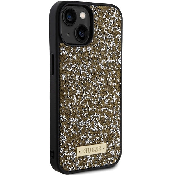 Guess Rhinestone Metal Logo case for iPhone 15 - yellow