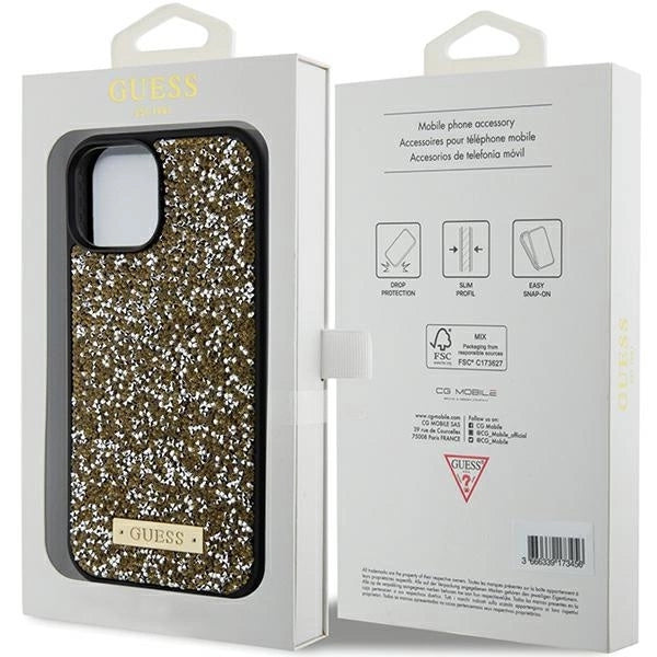 Guess Rhinestone Metal Logo case for iPhone 15 - yellow