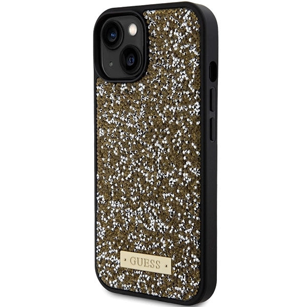 Guess Rhinestone Metal Logo case for iPhone 15 - yellow