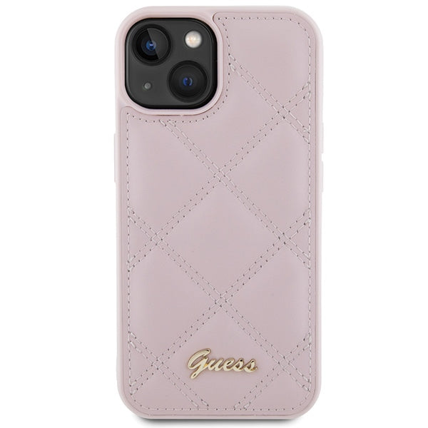Guess Quilted Metal Logo case for iPhone 15 - pink