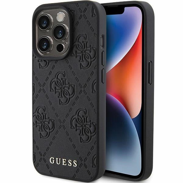Guess Leather 4G Stamped case for iPhone 15 Pro Max - black