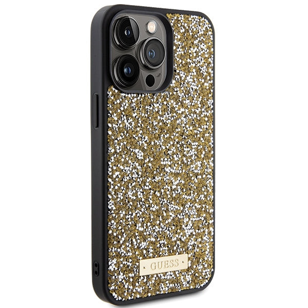 Guess Rhinestone Metal Logo case for iPhone 15 Pro Max - yellow
