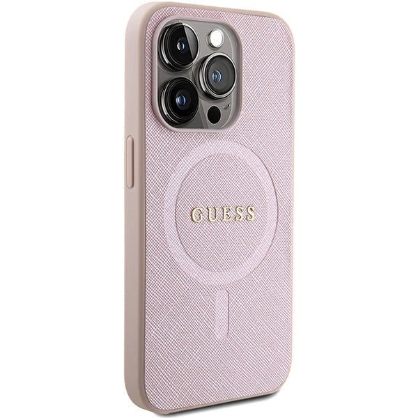 Guess Saffiano MagSafe case for iPhone 15 Pro - pink