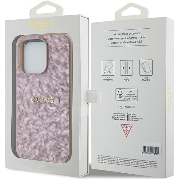 Guess Saffiano MagSafe case for iPhone 15 Pro - pink