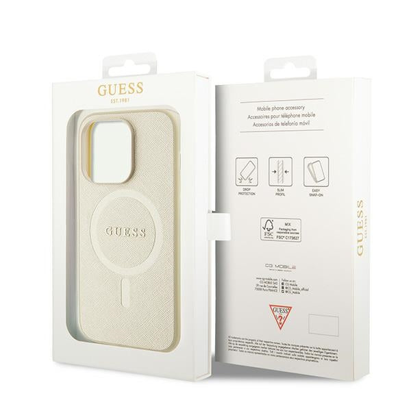 Guess GUHMP15XPSAHMCB iPhone 15 Pro Max 6.7" gold/gold hardcase Saffiano MagSafe