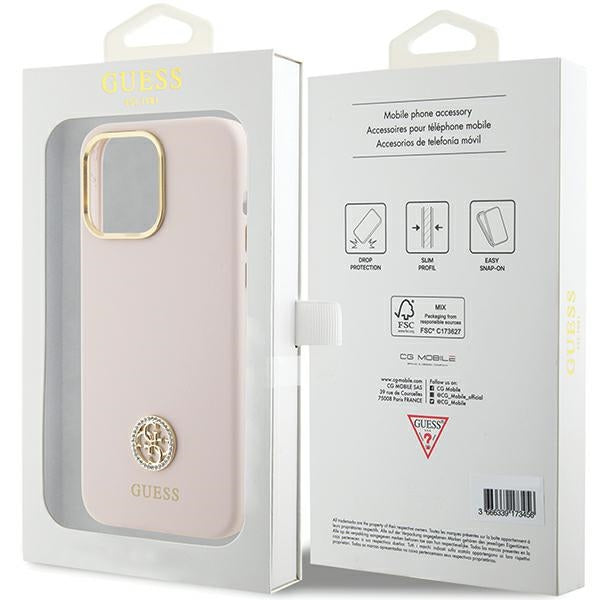 Guess Silicone Logo Strass 4G case for iPhone 15 Pro Max - pink