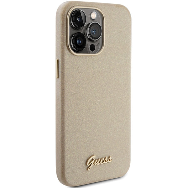 Guess Glitter Glossy Script case for iPhone 15 Pro Max - gold