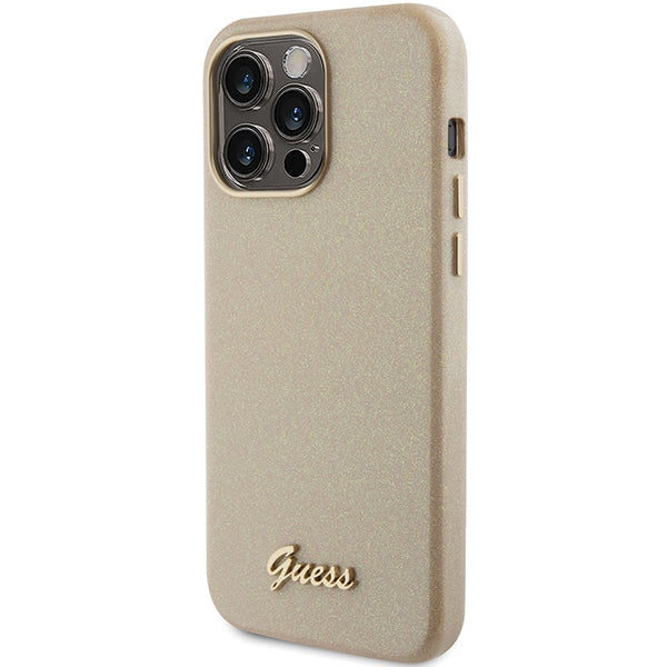 Guess Glitter Glossy Script case for iPhone 15 Pro Max - gold