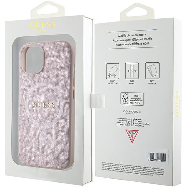 Guess Saffiano MagSafe case for iPhone 15 Plus - pink